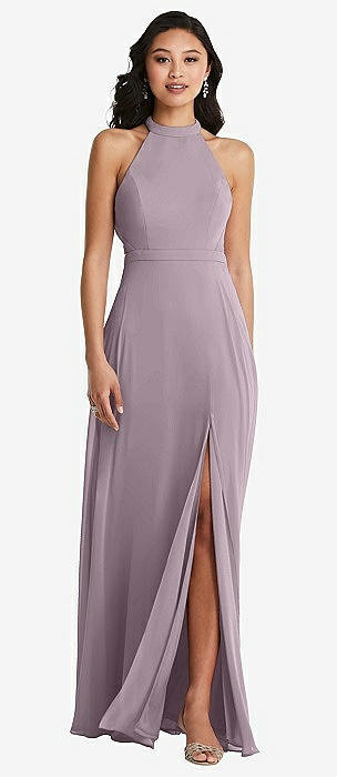 Purple High Neck Bridesmaid Dresses