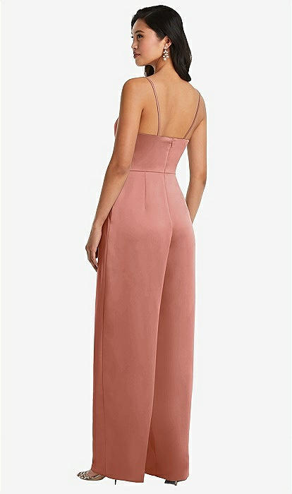 Cowl-neck Spaghetti Strap Maxi Jumpsuit With Pockets In Desert Rose
