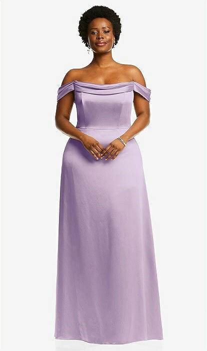 Draped Pleat Off-the-shoulder Maxi Bridesmaid Dress In Pale Purple