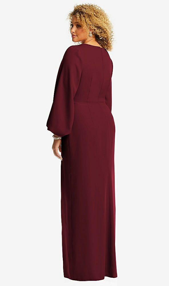 Long Puff Sleeve V-neck Trumpet Bridesmaid Dress In Cabernet | The ...