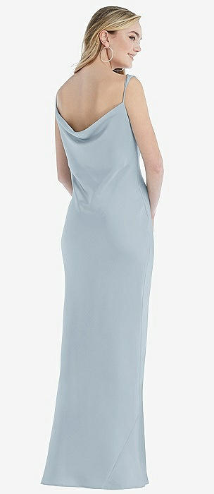 Dusty Blue Slip Dress - Cowl Neck Slip Dress - Floral Satin Dress