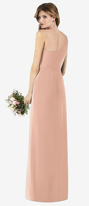 One-shoulder Scarf Bow Chiffon Junior Bridesmaid Dress In Pale Peach