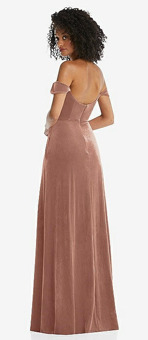 Flutter Sleeve Open-back Velvet Maxi Bridesmaid Dress With Draped Wrap  Skirt In Tawny Rose