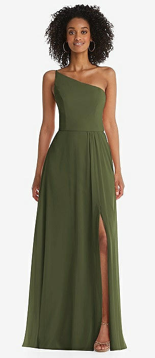 Olive Green Spaghetti Straps Lace & Chiffon Long Dress - Xdressy