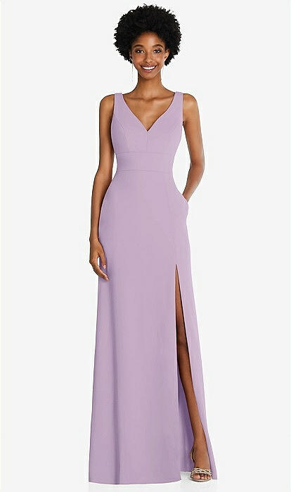 Square Low-back A-line Bridesmaid Dress With Front Slit And