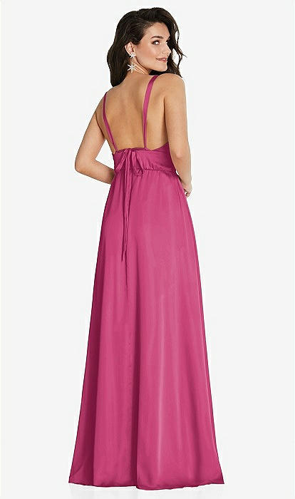 Deep V-neck Shirred Skirt Maxi Bridesmaid Dress With Convertible Straps In  Tea Rose