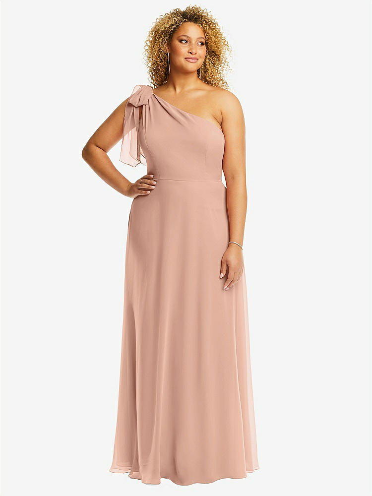 One-shoulder Scarf Bow Chiffon Junior Bridesmaid Dress In Pale Peach