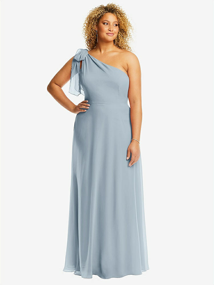 Bowed One-shoulder Trumpet Bridesmaid Dress In Mist