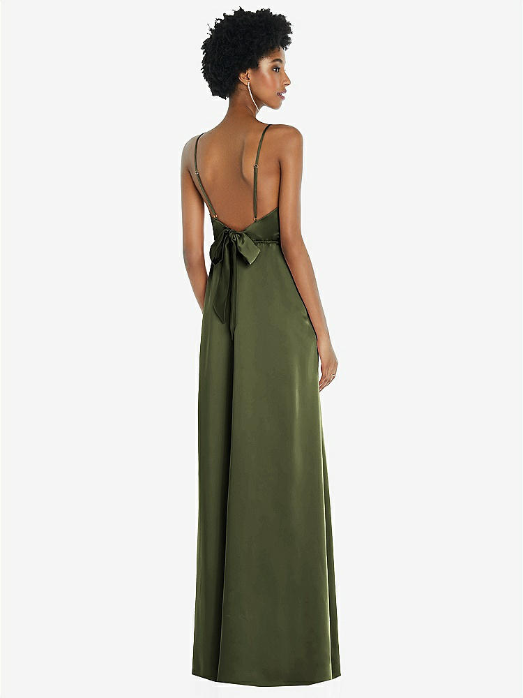 Skinny Tie-shoulder Satin Maxi Bridesmaid Dress With Front Slit In