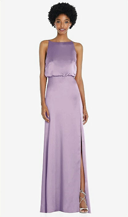 High-neck Low Tie-back Maxi Bridesmaid Dress With Adjustable