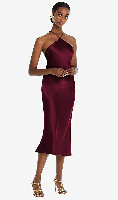 Halter Convertible Strap Bias Slip Dress With Front Slit by After Six 6853