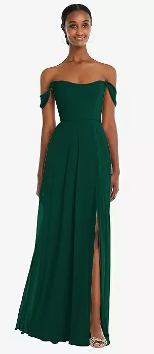 Cheap Dark Green Bridesmaid Dresses Off Shoulder Long Wedding Party Dr –  MyChicDress