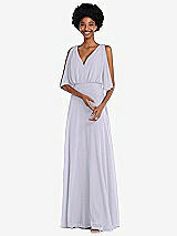 V-neck Split Sleeve Blouson Bodice Maxi Bridesmaid Dress In Silver