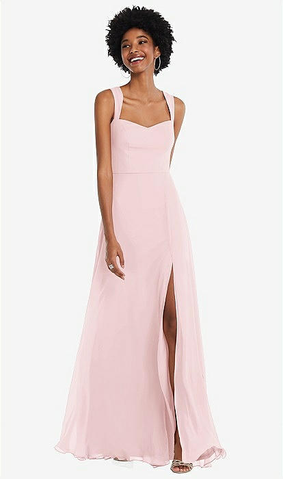 Contoured Wide Strap Sweetheart Maxi Bridesmaid Dress In Ballet Pink