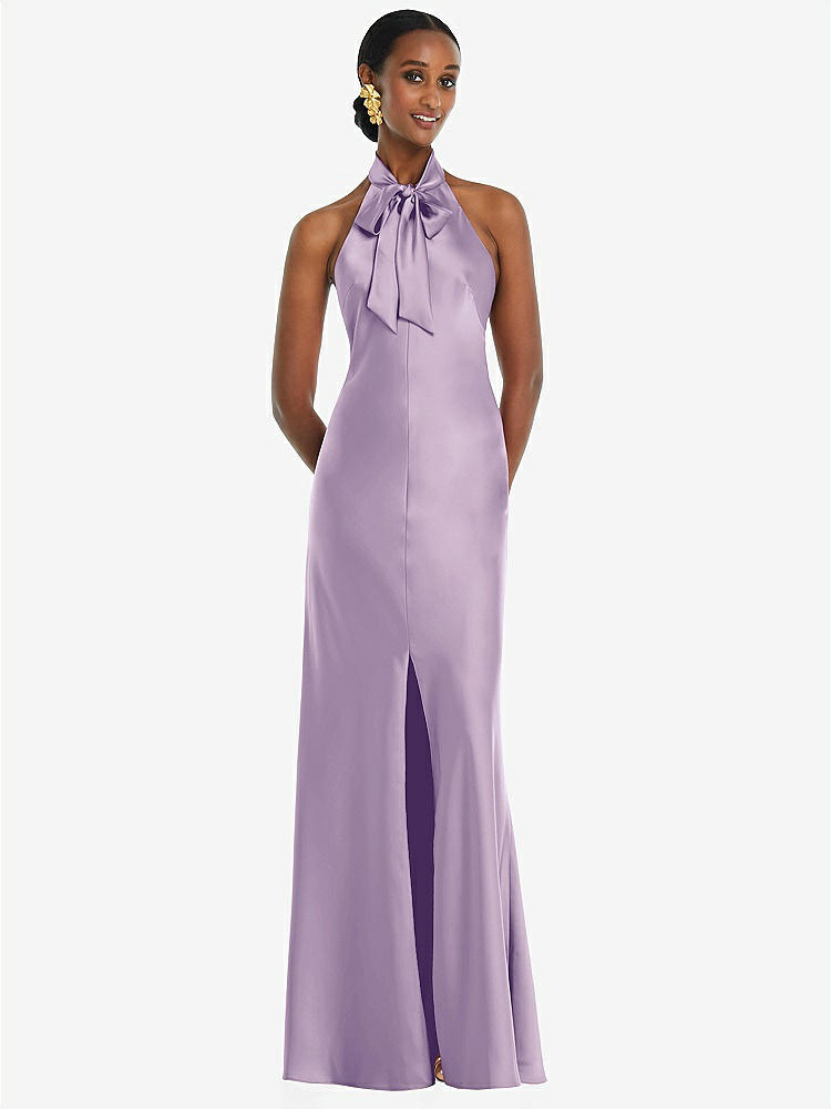 Halter Criss Cross Cutout Back Maxi Bridesmaid Dress In Pale Purple