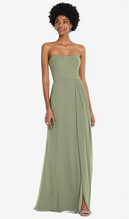 Strapless Sweetheart Maxi Bridesmaid Dress With Pleated Front Slit In Sage