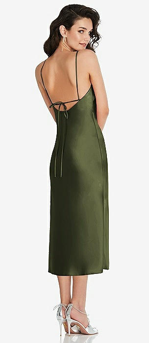 Tie Neck Cutout Midi Tank Bridesmaid Dress - Lou In Olive Green