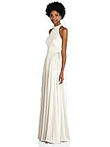Side View Thumbnail - Ivory Stand Collar Cutout Tie Back Maxi Dress with Front Slit