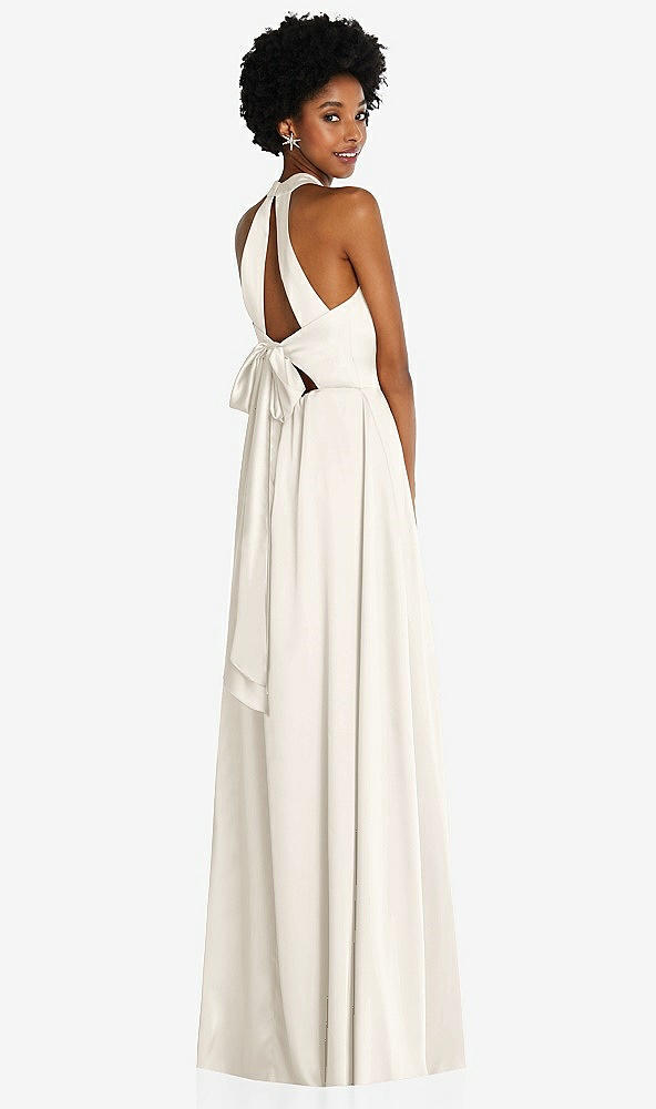 Back View - Ivory Stand Collar Cutout Tie Back Maxi Dress with Front Slit