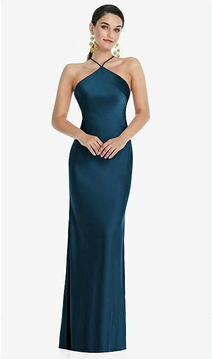 Diamond Halter Bias Maxi Slip Bridesmaid Dress With Convertible Straps In  Atlantic Blue