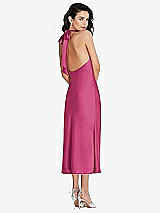 Scarf Tie High-neck Halter Midi Slip Bridesmaid Dress In Tea Rose