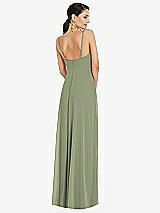 Adjustable Strap Wrap Bodice Maxi Bridesmaid Dress With Front Slit In Sage