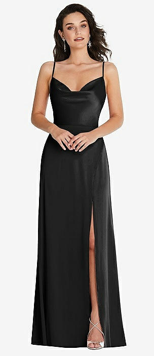 Black spaghetti hot sale strap gown