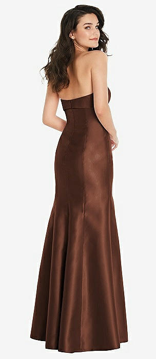 Off-the-shoulder Corset Stretch Satin Mermaid Bridesmaid Dress With Slight  Train In Cognac