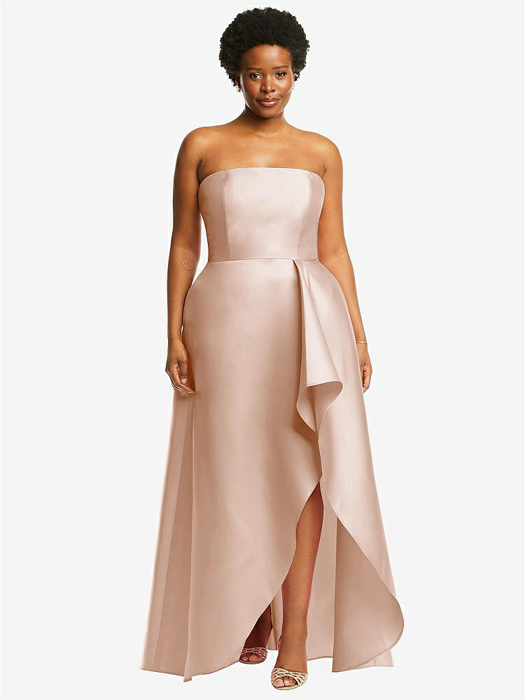 Strapless Pleated Skirt Organdy Midi Bridesmaid Dress In Cameo