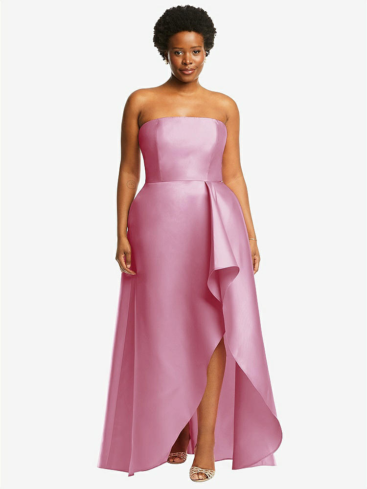 Strapless Bustier A-Line Satin Gown with Front Slit