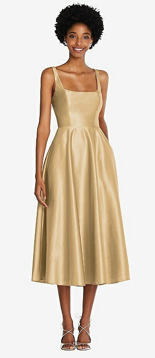 Gold tea length bridesmaid clearance dresses