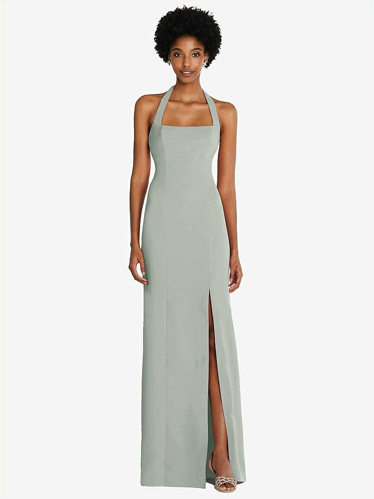 High-neck Backless Crepe Trumpet Bridesmaid Dress In Willow Green