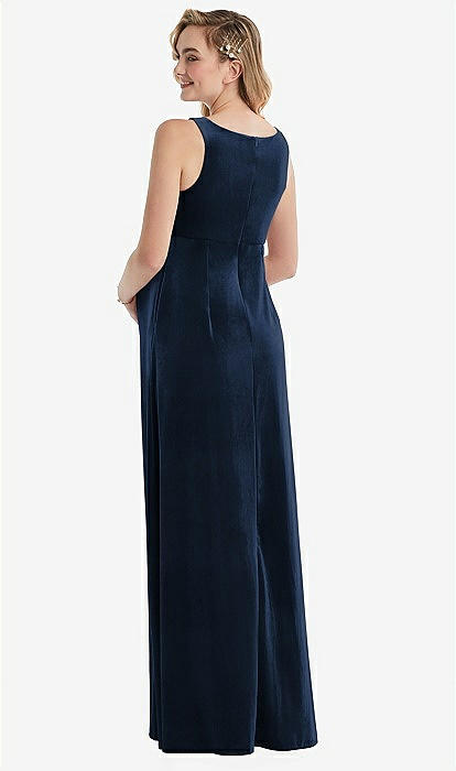 V-neck Closed-back Velvet Maternity Bridesmaid Dress With Pockets In  Midnight Navy