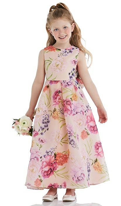 Strapless Pink Floral Organdy Midi Bridesmaid Dress In Penelope Floral  Print