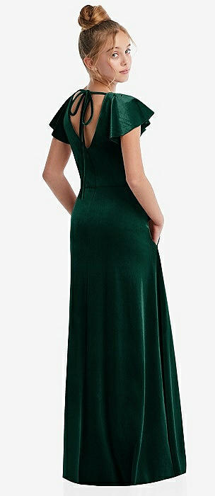Dark Green V-neck Velvet Bridesmaid Dress with Long Sleeves BD2132