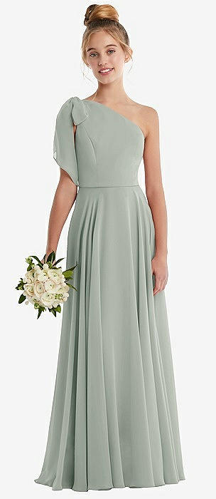 Scoop Neck Convertible Tie-strap Maxi Bridesmaid Dress With Front Slit In  Willow Green