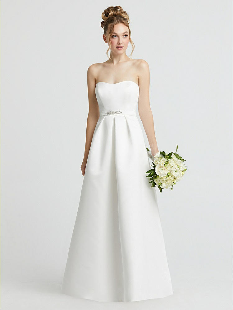 Sweetheart Strapless Satin Wedding Bridesmaid Dress With Pockets In Off  White