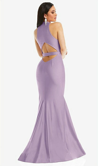 Plunge Neckline Cutout Low Back Stretch Satin Mermaid Bridesmaid Dress In  Pale Purple