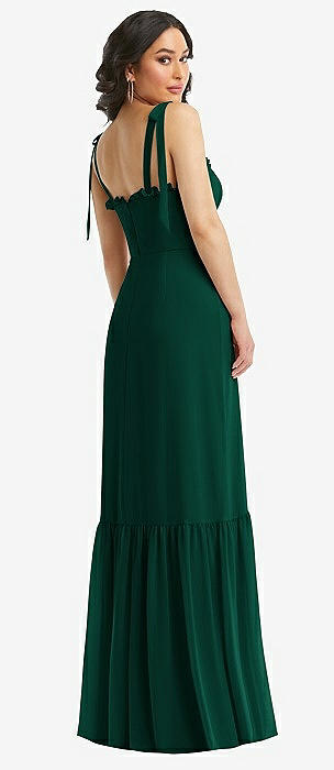 Flutter Sleeve Scoop Open-Back Chiffon Maxi Dress