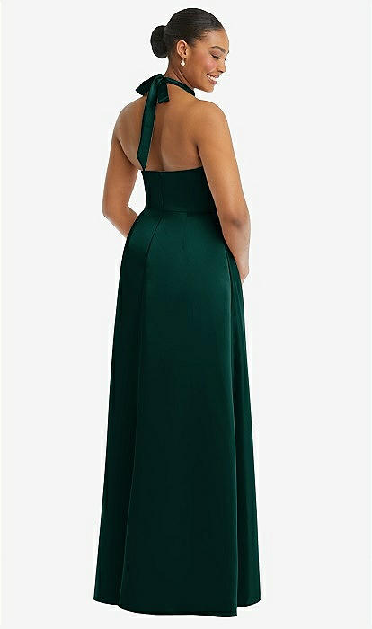 High-neck Tie-back Halter Cascading High Low Maxi Bridesmaid Dress In  Evergreen