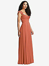 Side View Thumbnail - Terracotta Copper Shirred Cross Bodice Lace Up Open-Back Maxi Dress with Flutter Sleeves