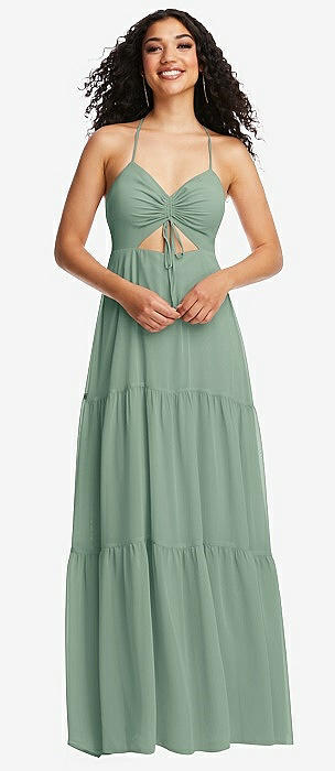 V-Neck Split Sleeve Blouson Bodice Maxi Dress