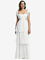 Front View Thumbnail - White Flutter Sleeve Cutout Tie-Back Maxi Dress with Tiered Ruffle Skirt