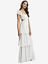 Side View Thumbnail - White Flutter Sleeve Cutout Tie-Back Maxi Dress with Tiered Ruffle Skirt