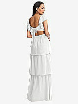 Rear View Thumbnail - White Flutter Sleeve Cutout Tie-Back Maxi Dress with Tiered Ruffle Skirt