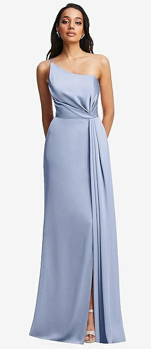 One Shoulder Cheap Bridesmaid Dress, A-Line Chiffon Light Blue Bridesmaid  Dress, KX1021