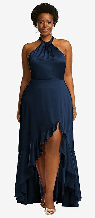 Navy Blue Ruffled Dress - Halter Maxi Dress - High-Low Dress - Lulus