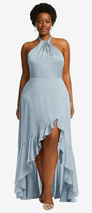 High-Neck Low Tie-Back Maxi Dress with Adjustable Straps