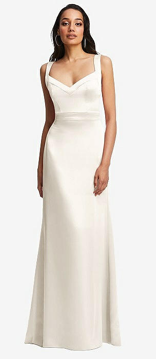 Cowl-Neck Wide Strap Crepe Trumpet Gown with Front Slit