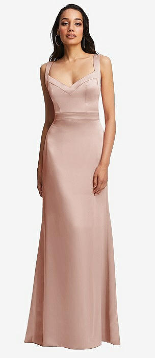 Faux Wrap Criss Cross Back Maxi Bridesmaid Dress With Adjustable Straps In  Toasted Sugar